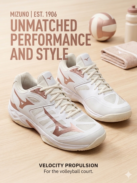 Mizuno Shoes - Mizuno Volleyball Shoes in White and Rose Gold